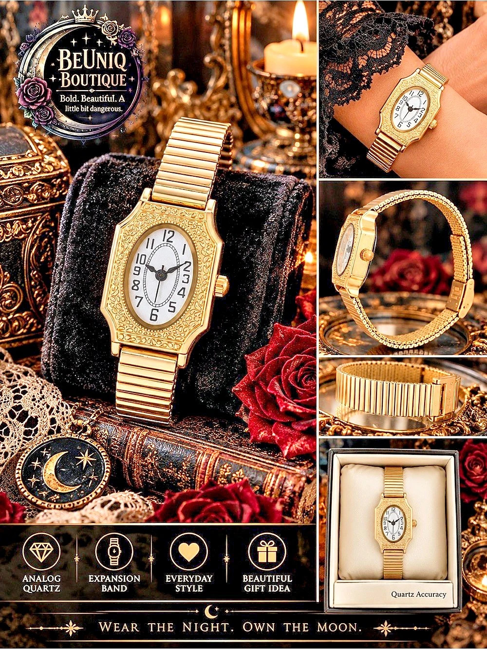 No Boundaries Women’s Goldtone Vintage Watch Expansion Band Quartz NWT